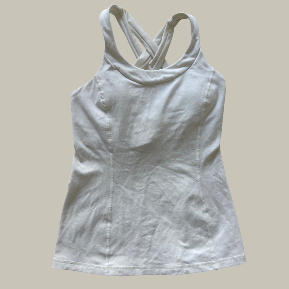 Lululemon Womens Enhearten Strappy Back Yoga Tank Top White Size 6 sporty